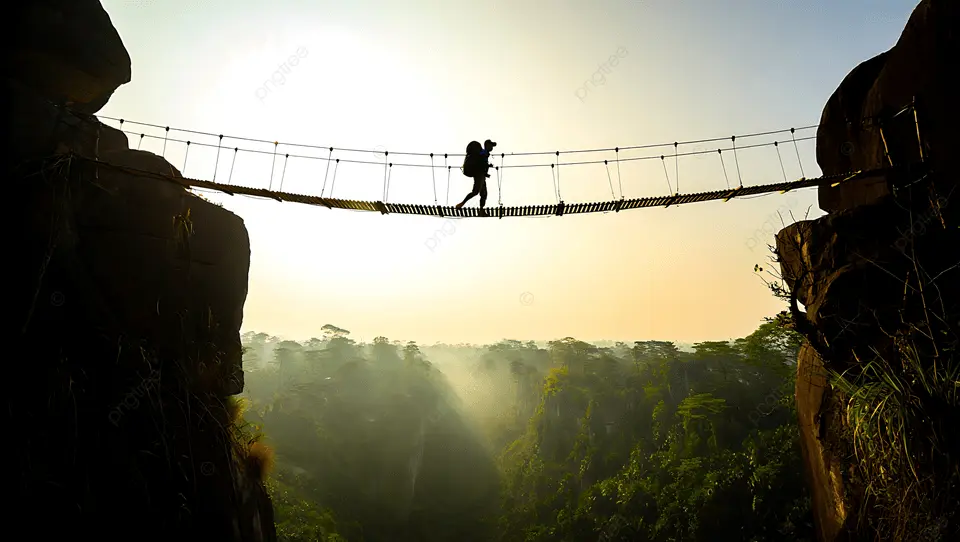 Man crossing a bridge